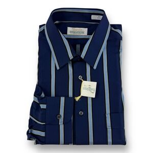 Rocola NWT 16.5/42 Blue Yellow Stripe Long Sleeve Polyester Cotton Button-Up